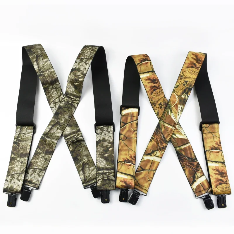 Deepeel 5*115cm Camouflage Men's Suspender 4 Clips X-Type High Elastic Adjustable Wide Suspenders Heavy Duty Trouser Pants Brace