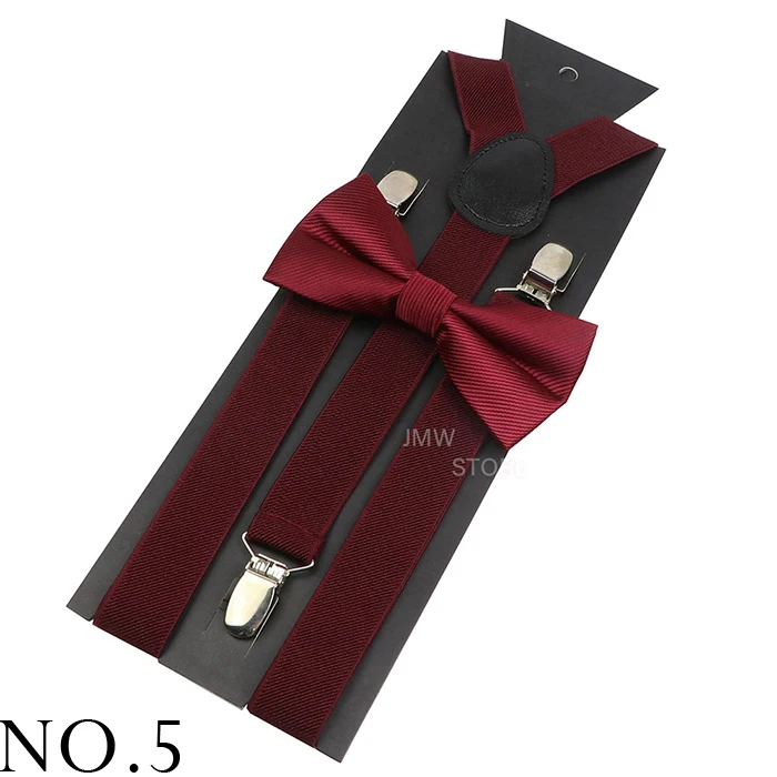 Elastic Leather Suspenders Bowtie Set Braces Men Women Brown Adjustable Braces Straps For Wedding Y-Back Shirt Accessories
