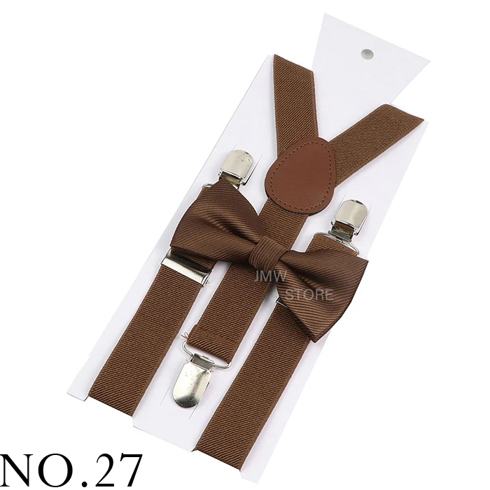 Elastic Leather Suspenders Bowtie Set Braces Men Women Brown Adjustable Braces Straps For Wedding Y-Back Shirt Accessories
