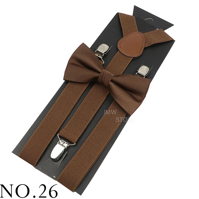 Elastic Leather Suspenders Bowtie Set Braces Men Women Brown Adjustable Braces Straps For Wedding Y-Back Shirt Accessories