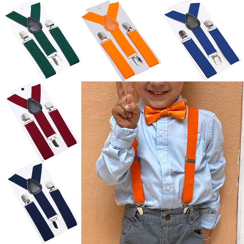 Solid Color Kids Suspenders with Fashion Children Boys Braces Girls Elastic Adjustable Suspenders Baby Wedding Ties Accessories