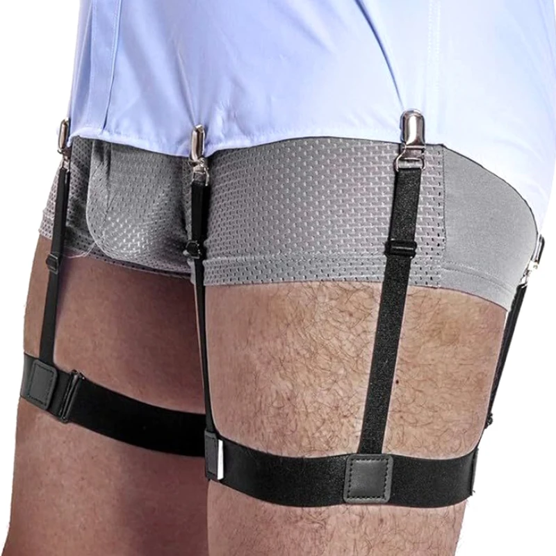 2pcs Men Shirt Stays Belt With Non-slip Locking Clips Keep Shirt Tucked Leg Thigh Suspender Garters Adjustable Locking Strap