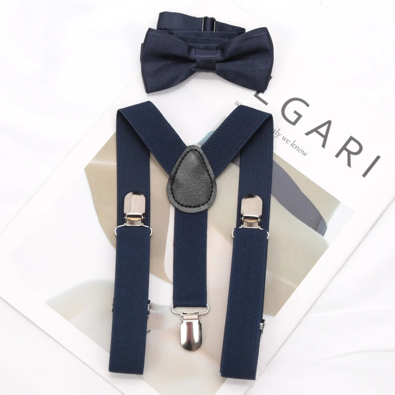 Kids Suspenders for Pants Bowtie Set Matching Tuxedo Suit Boy Girl Childs Black Adjustable Y-Back Brace Belt Wedding Accessories