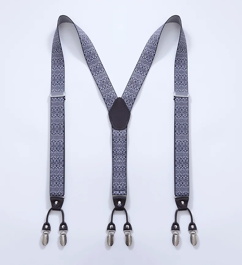 Vintage Paisley Suspenders for Men Groom Groomsmen Wedding Party Y-Back 6 Metal Clips Tuxedo Trouser Braces Father Husband Gifts