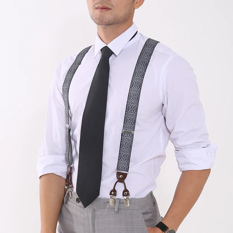 Vintage Paisley Suspenders for Men Groom Groomsmen Wedding Party Y-Back 6 Metal Clips Tuxedo Trouser Braces Father Husband Gifts