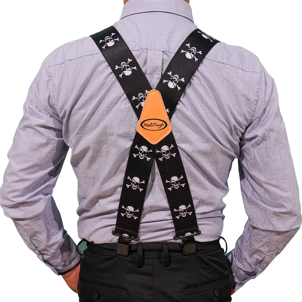 MELOTOUGH Men's Suspenders Fully Elastic 2 inch Wide X back Heavy Duty Work Suspenders