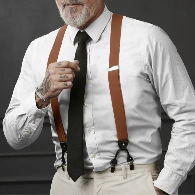 Adult Suspenders Man's Braces Vintage Casual Suspensorio Tirantes Trousers Strap Father/Husband's Gift 6 Clips 3.5*120cm
