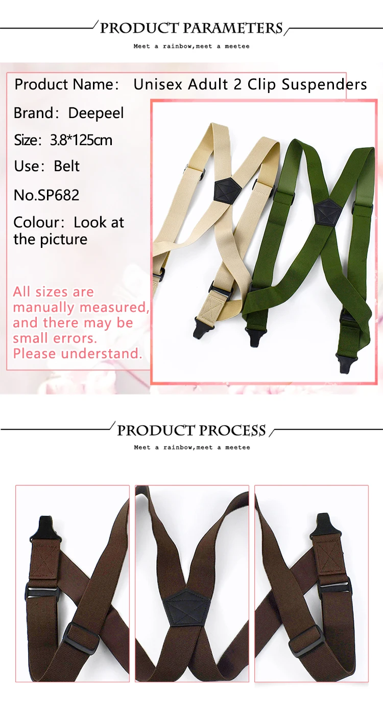 Deepeel 3.8*125cm Fashion Men Suspenders Adult 2 Clips Side Plastic Braces Strap for Belt Shirt Pants Suspender Male Jockstrap