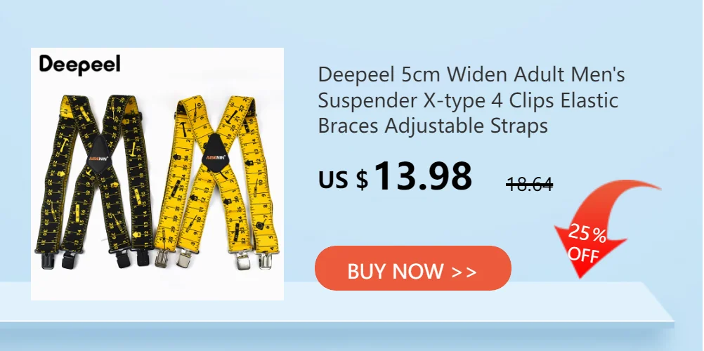Deepeel 3.8*125cm Fashion Men Suspenders Adult 2 Clips Side Plastic Braces Strap for Belt Shirt Pants Suspender Male Jockstrap