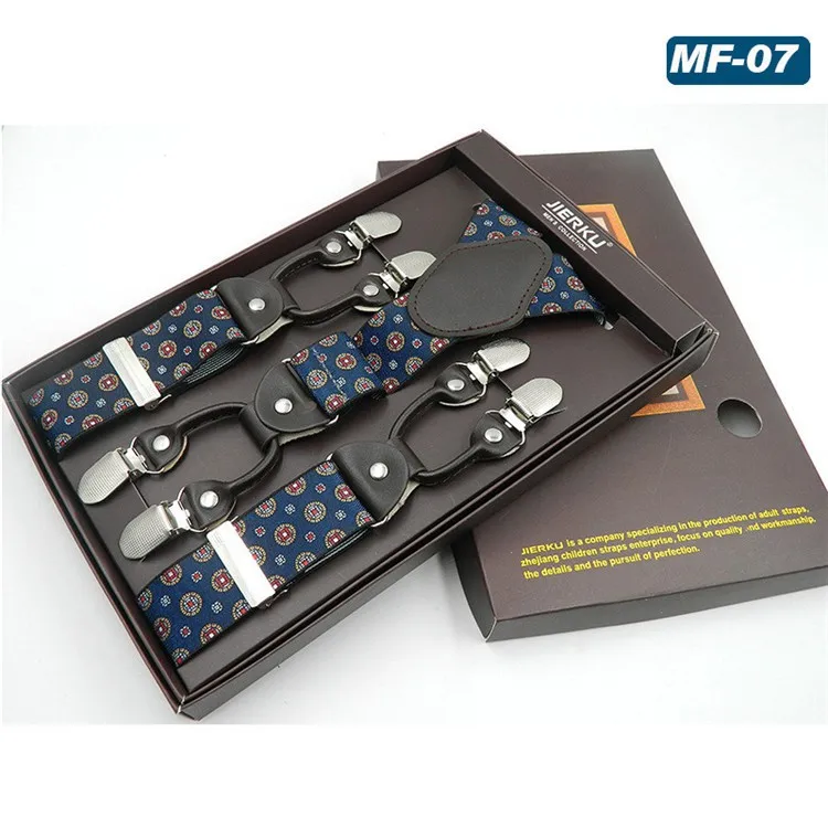 New Fashion Suspenders Luxury Braces 6 Clips Leather Suspender Belt Straps European Size Male Style Gift For Father/Husband