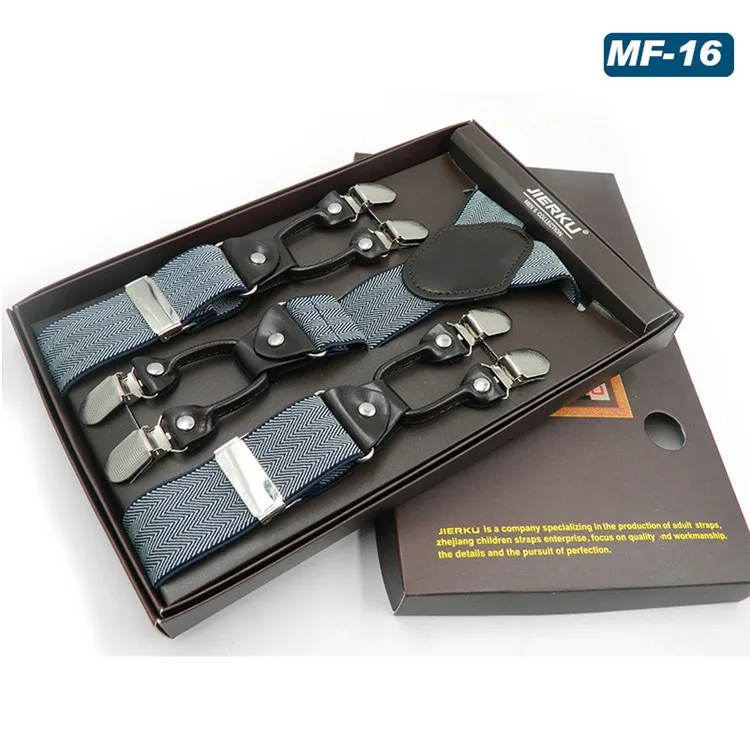 New Fashion Suspenders Luxury Braces 6 Clips Leather Suspender Belt Straps European Size Male Style Gift For Father/Husband