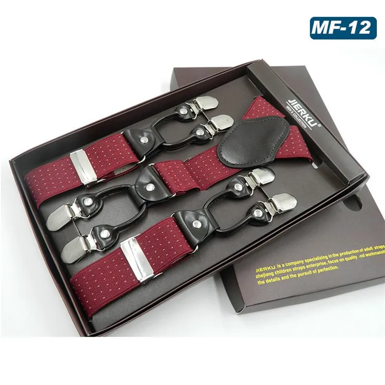 New Fashion Suspenders Luxury Braces 6 Clips Leather Suspender Belt Straps European Size Male Style Gift For Father/Husband