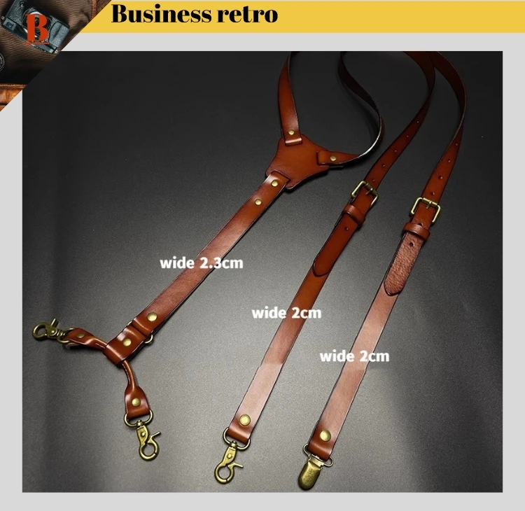 2*125cm Vintage Genuine Leather Man Suspenders 4-Hook Y-Back Adjustable Suspenders GUCUANNVIC Suspenders Pants Women Braces