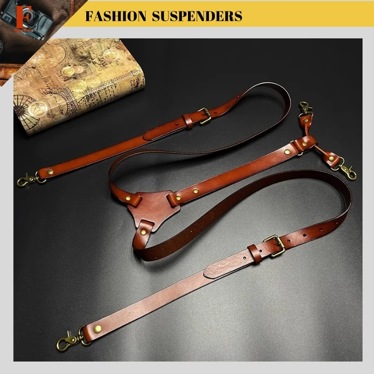 2*125cm Vintage Genuine Leather Man Suspenders 4-Hook Y-Back Adjustable Suspenders GUCUANNVIC Suspenders Pants Women Braces