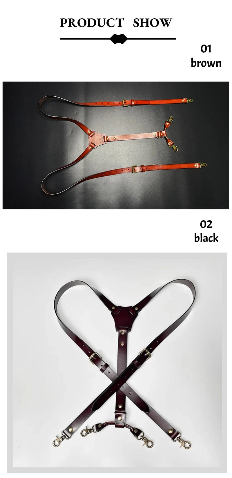 2*125cm Vintage Genuine Leather Man Suspenders 4-Hook Y-Back Adjustable Suspenders GUCUANNVIC Suspenders Pants Women Braces
