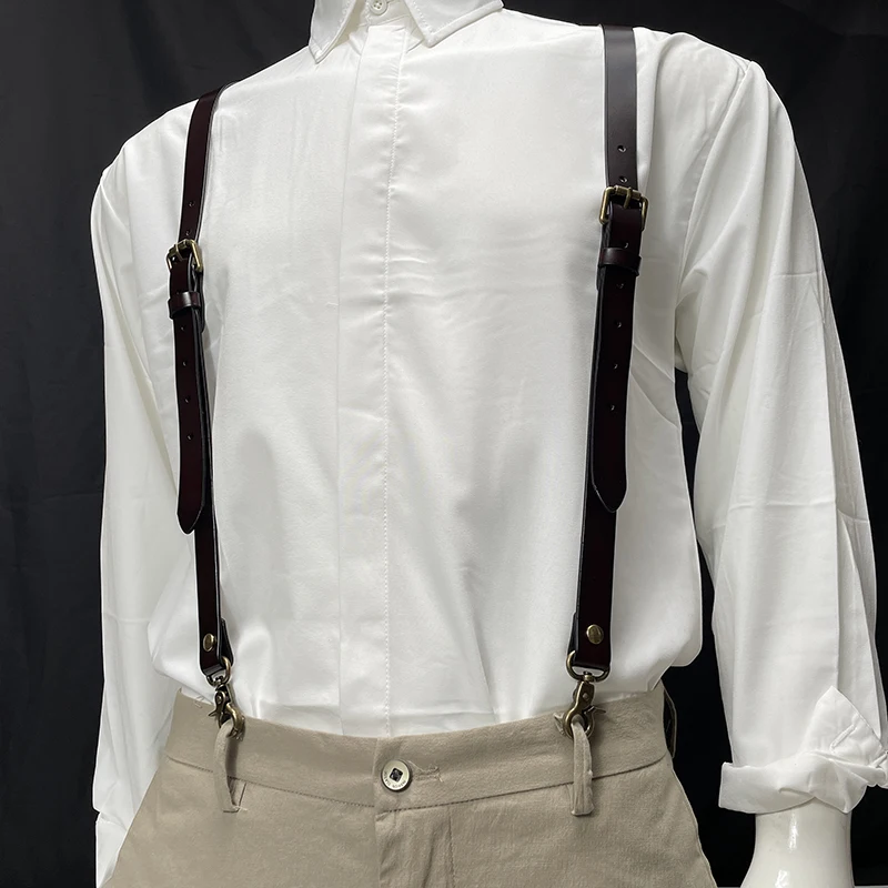 2*125cm Vintage Genuine Leather Man Suspenders 4-Hook Y-Back Adjustable Suspenders GUCUANNVIC Suspenders Pants Women Braces