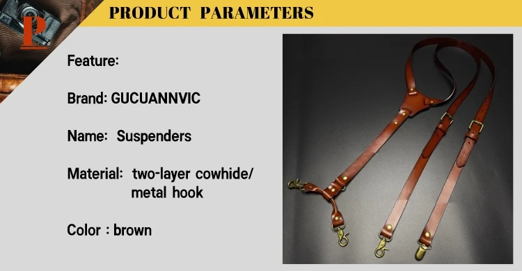 2*125cm Vintage Genuine Leather Man Suspenders 4-Hook Y-Back Adjustable Suspenders GUCUANNVIC Suspenders Pants Women Braces