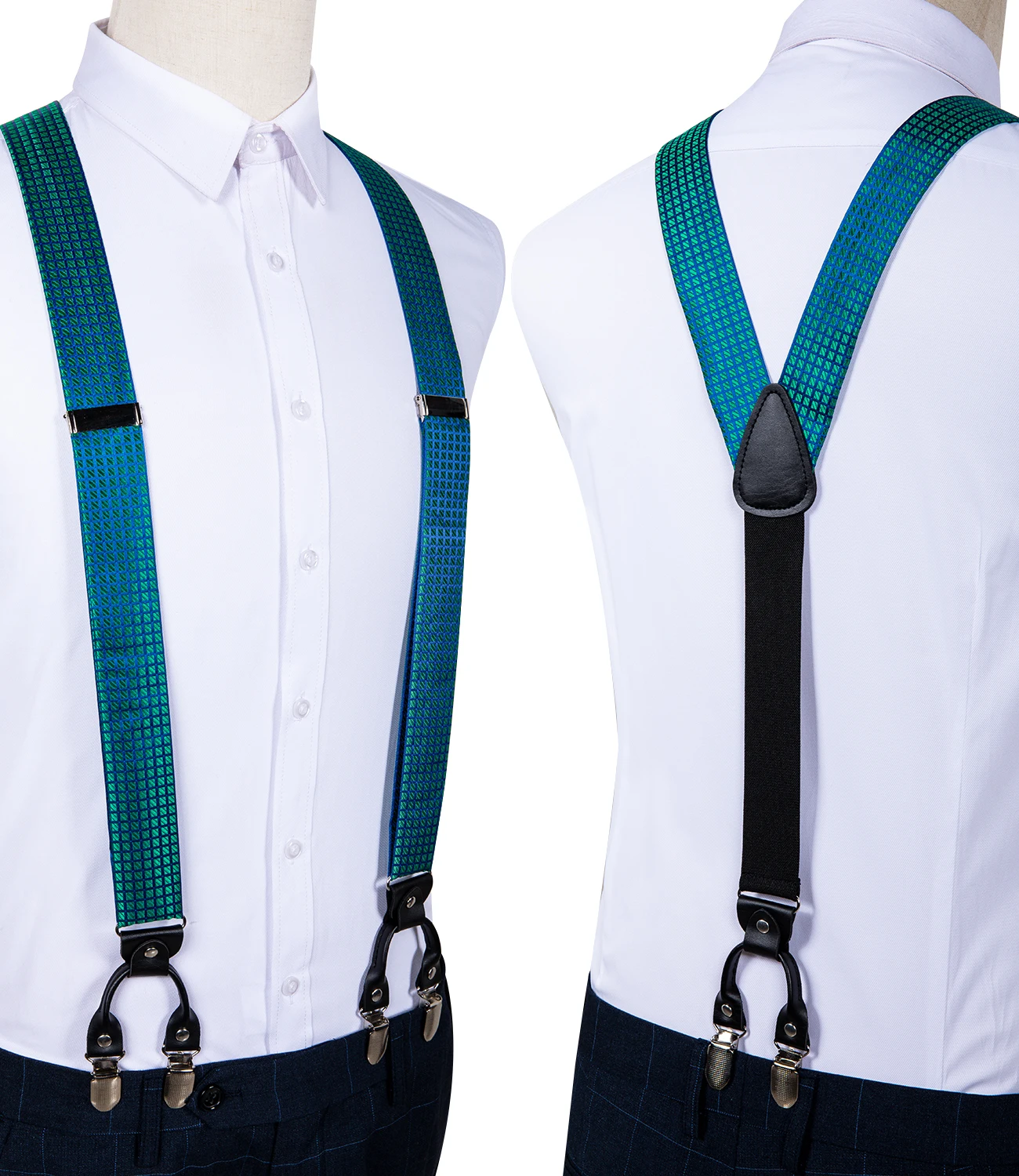 Fashion Men's Suspenders Bow Tie Pocket Square Set Classic 6 Clips Y Shape Suspenders For Wedding Party DiBanGu