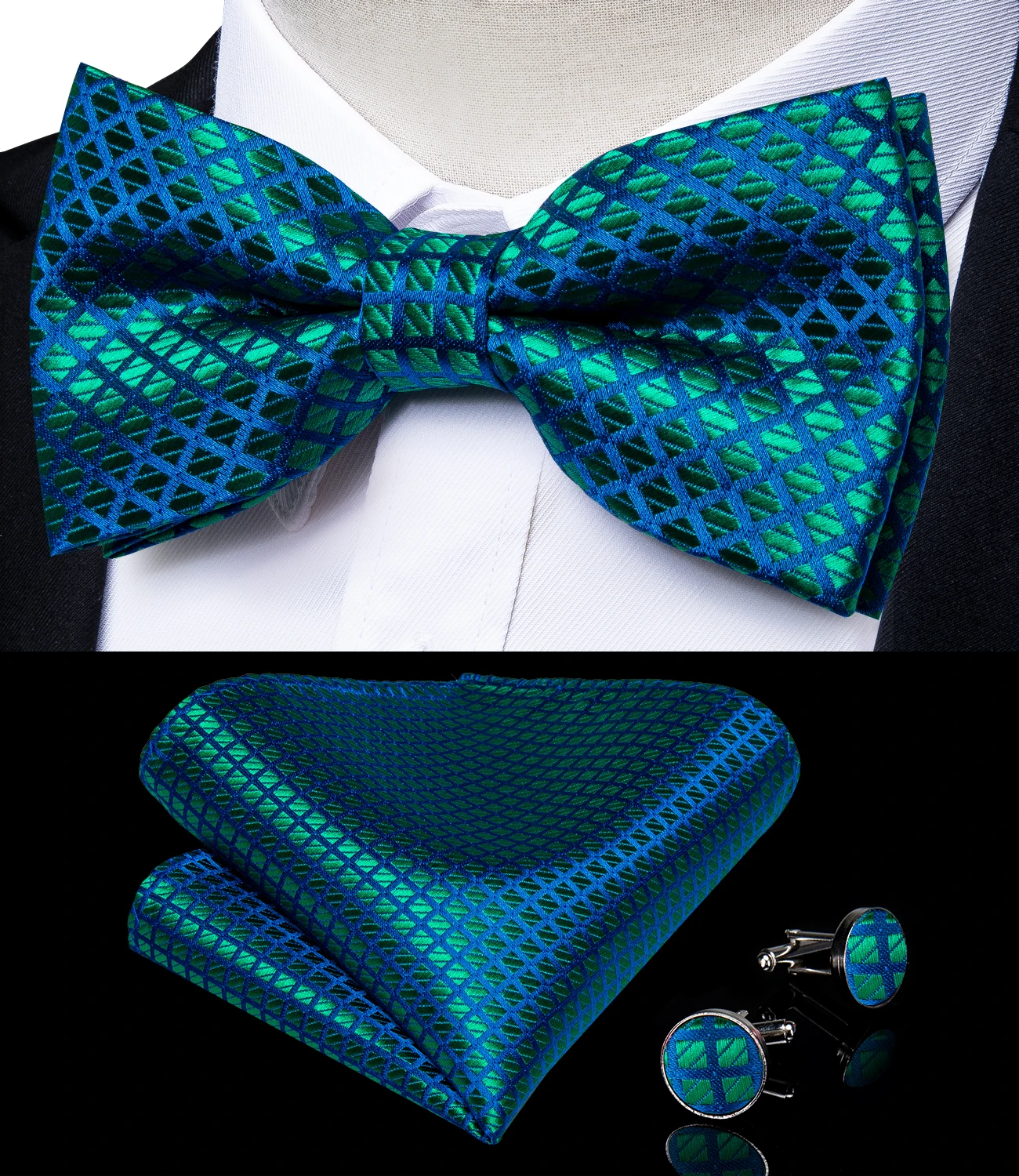 Fashion Men's Suspenders Bow Tie Pocket Square Set Classic 6 Clips Y Shape Suspenders For Wedding Party DiBanGu