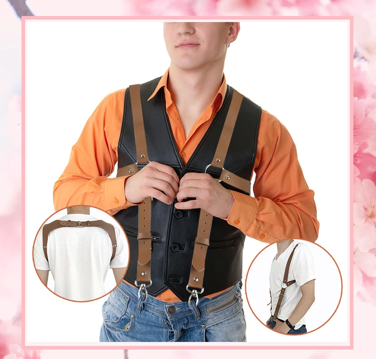 Deepeel Adult Men's Suspenders Faux Leather Goth Men Suspender Adjustable Shoulder Strap Braces Harness Man Belt Accessories
