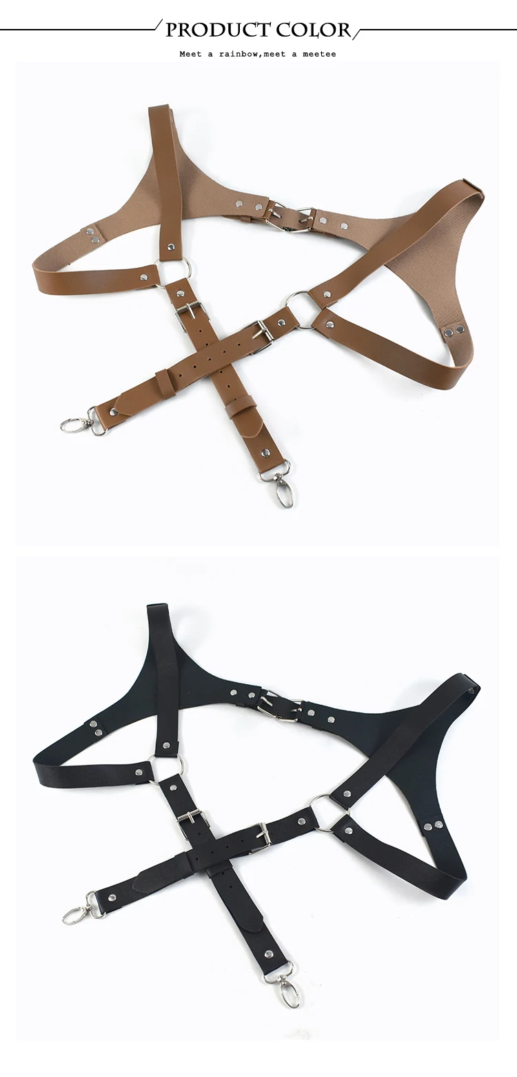 Deepeel Adult Men's Suspenders Faux Leather Goth Men Suspender Adjustable Shoulder Strap Braces Harness Man Belt Accessories