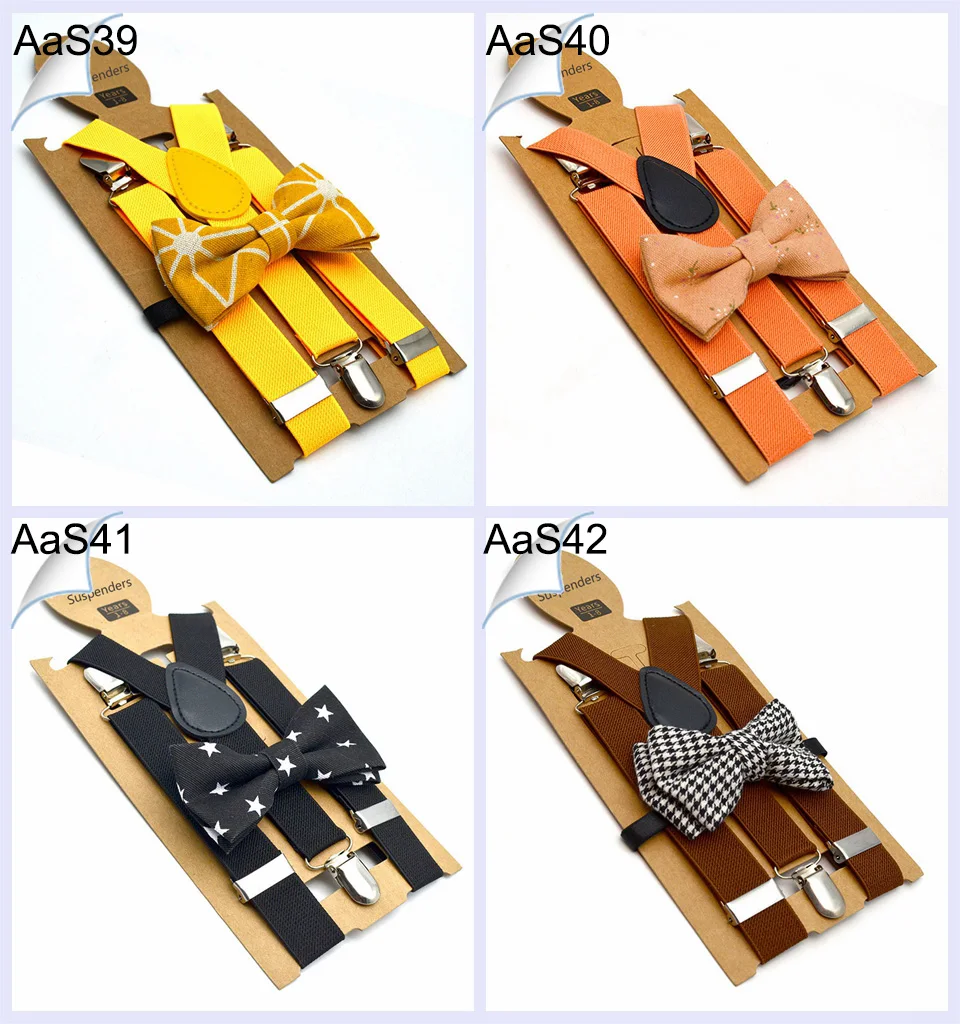 Baby Kids British Style Suspenders and Bow Tie Set Boys Braces Bowties Girls Tirantes Popular Three Clip Suspenders Elasticity