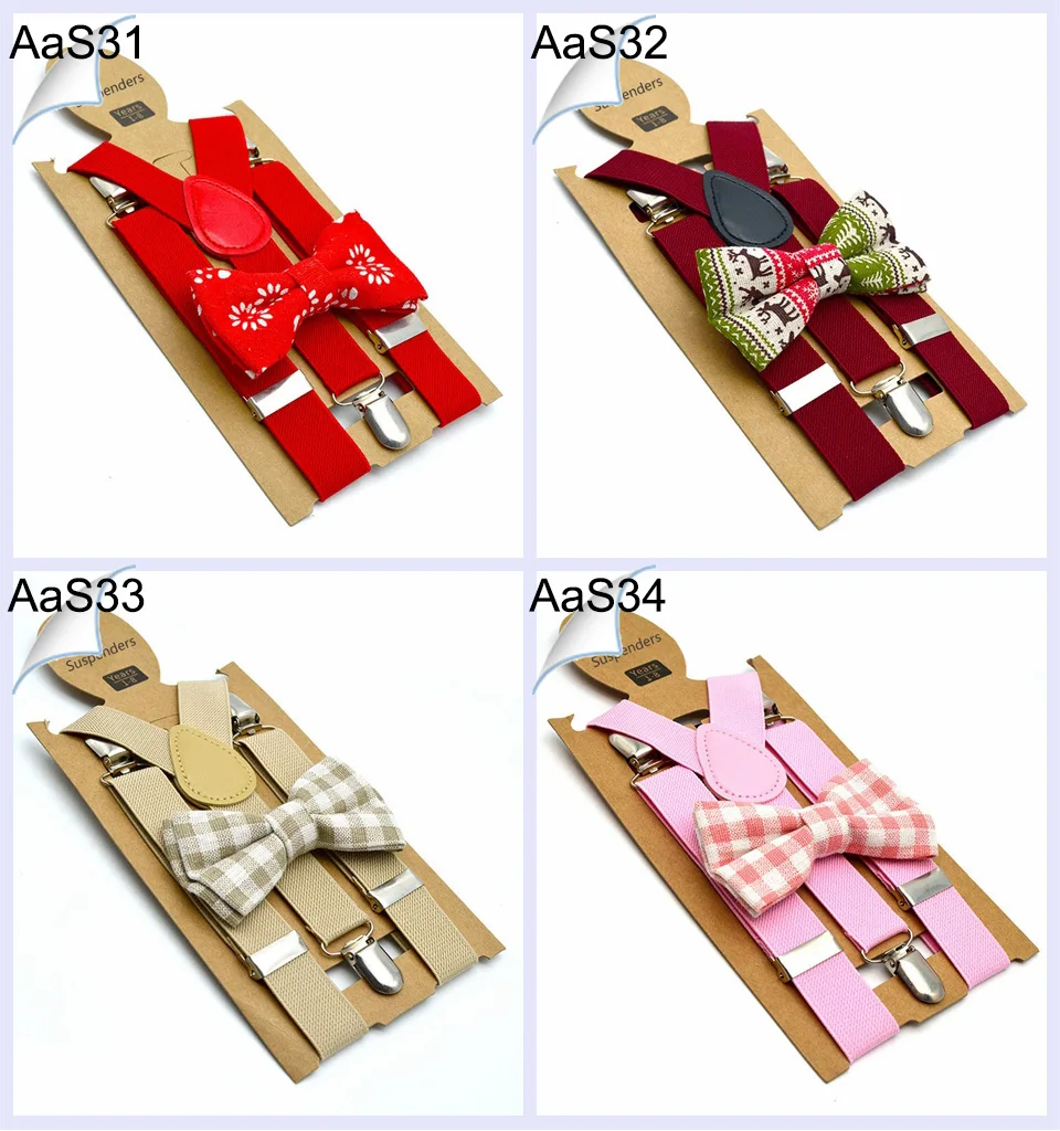 Baby Kids British Style Suspenders and Bow Tie Set Boys Braces Bowties Girls Tirantes Popular Three Clip Suspenders Elasticity