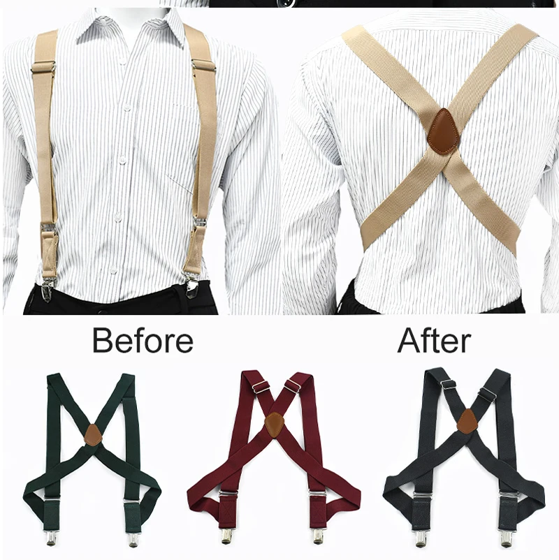 Deepeel 3.5*125cm Adult Men's Suspenders 2 Clip Elastic Strap Harness Men Braces Jockstrap Suspender for Pants Shirts Belts