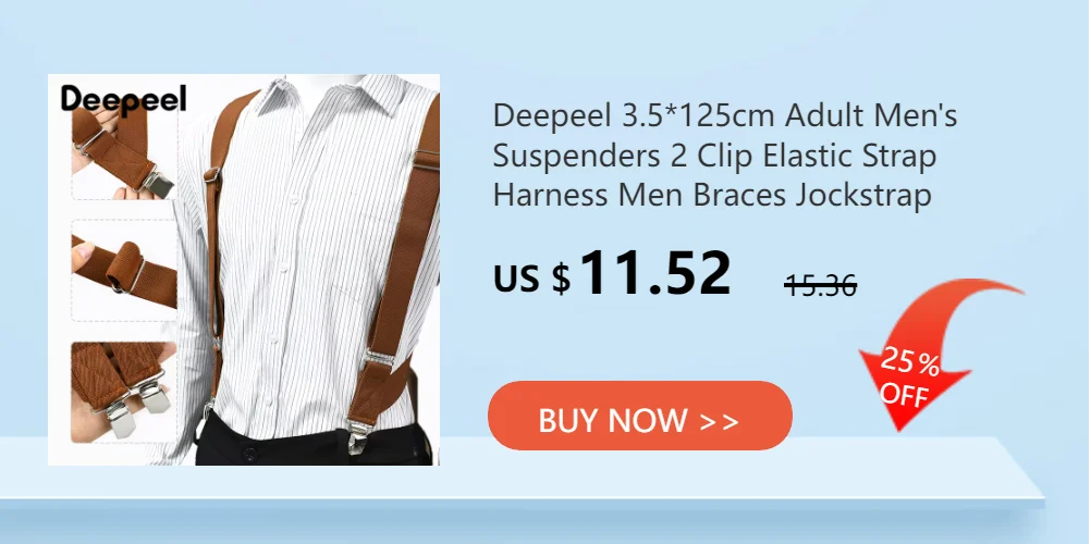 Deepeel 3.5*125cm Adult Men's Suspenders 2 Clip Elastic Strap Harness Men Braces Jockstrap Suspender for Pants Shirts Belts