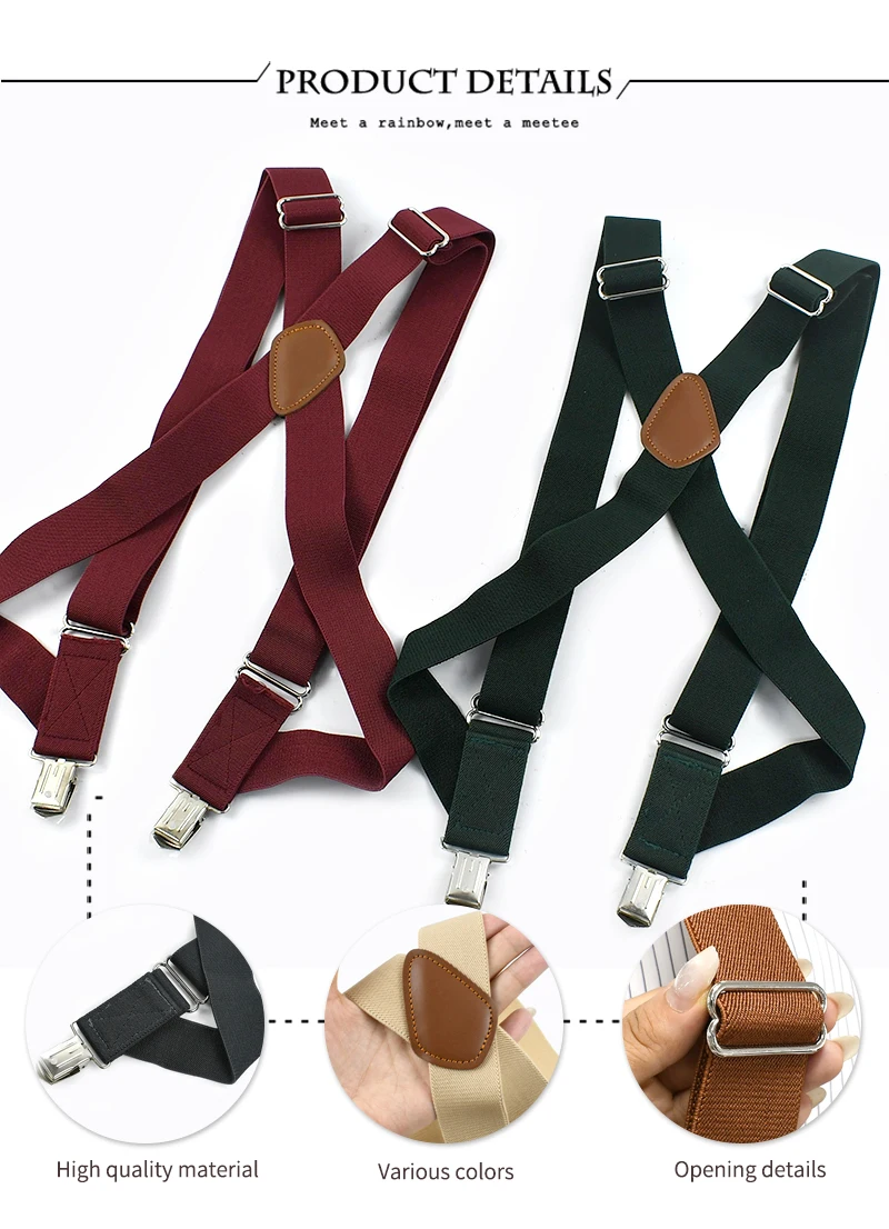 Deepeel 3.5*125cm Adult Men's Suspenders 2 Clip Elastic Strap Harness Men Braces Jockstrap Suspender for Pants Shirts Belts