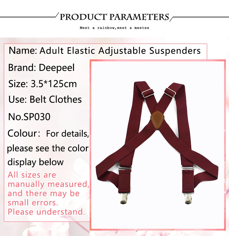 Deepeel 3.5*125cm Adult Men's Suspenders 2 Clip Elastic Strap Harness Men Braces Jockstrap Suspender for Pants Shirts Belts