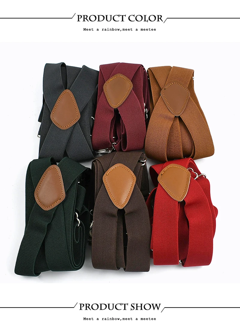 Deepeel 3.5*125cm Adult Men's Suspenders 2 Clip Elastic Strap Harness Men Braces Jockstrap Suspender for Pants Shirts Belts