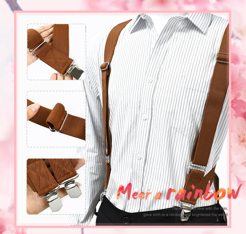Deepeel 3.5*125cm Adult Men's Suspenders 2 Clip Elastic Strap Harness Men Braces Jockstrap Suspender for Pants Shirts Belts