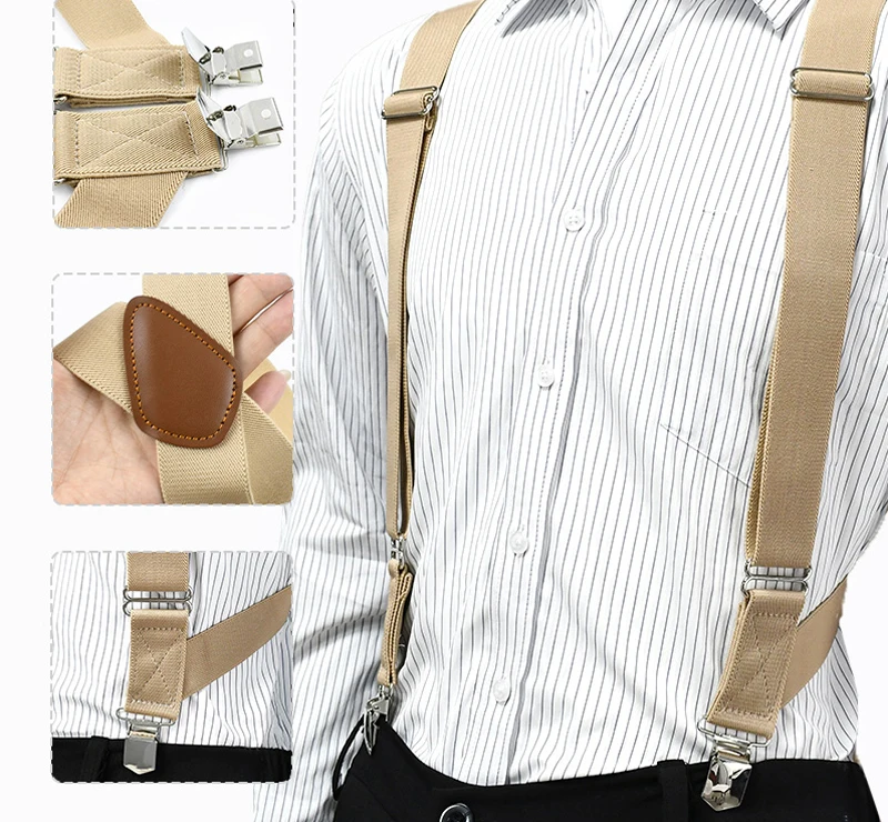 Deepeel 3.5*125cm Adult Men's Suspenders 2 Clip Elastic Strap Harness Men Braces Jockstrap Suspender for Pants Shirts Belts
