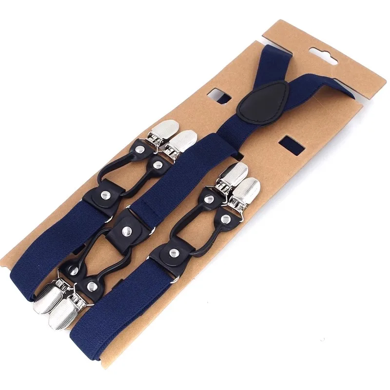 New Suspenders Black Leather 6 Clips Braces Male Vintage Adult Suspensorio Trousers Strap Father/Husband's Gift 2.5*120cm