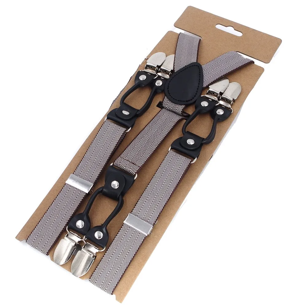 New Suspenders Black Leather 6 Clips Braces Male Vintage Adult Suspensorio Trousers Strap Father/Husband's Gift 2.5*120cm