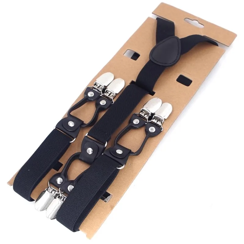 New Suspenders Black Leather 6 Clips Braces Male Vintage Adult Suspensorio Trousers Strap Father/Husband's Gift 2.5*120cm
