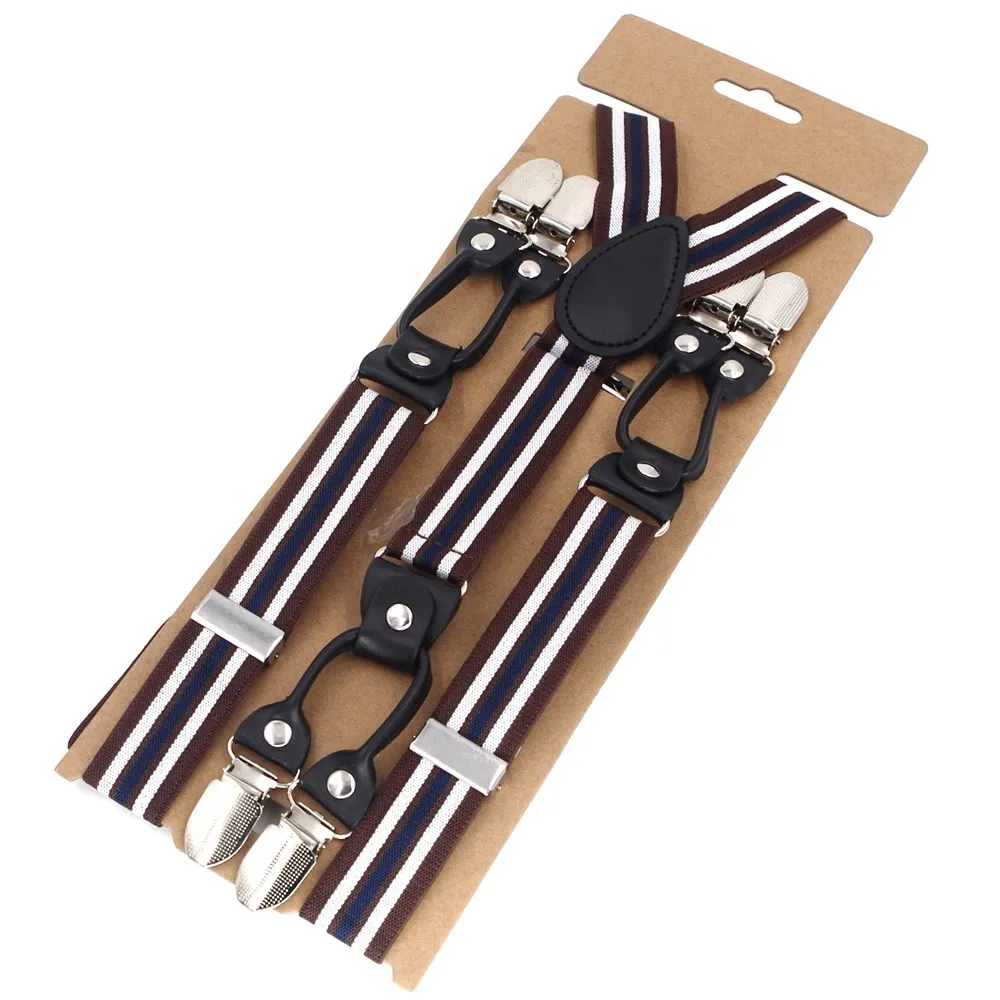 New Suspenders Black Leather 6 Clips Braces Male Vintage Adult Suspensorio Trousers Strap Father/Husband's Gift 2.5*120cm