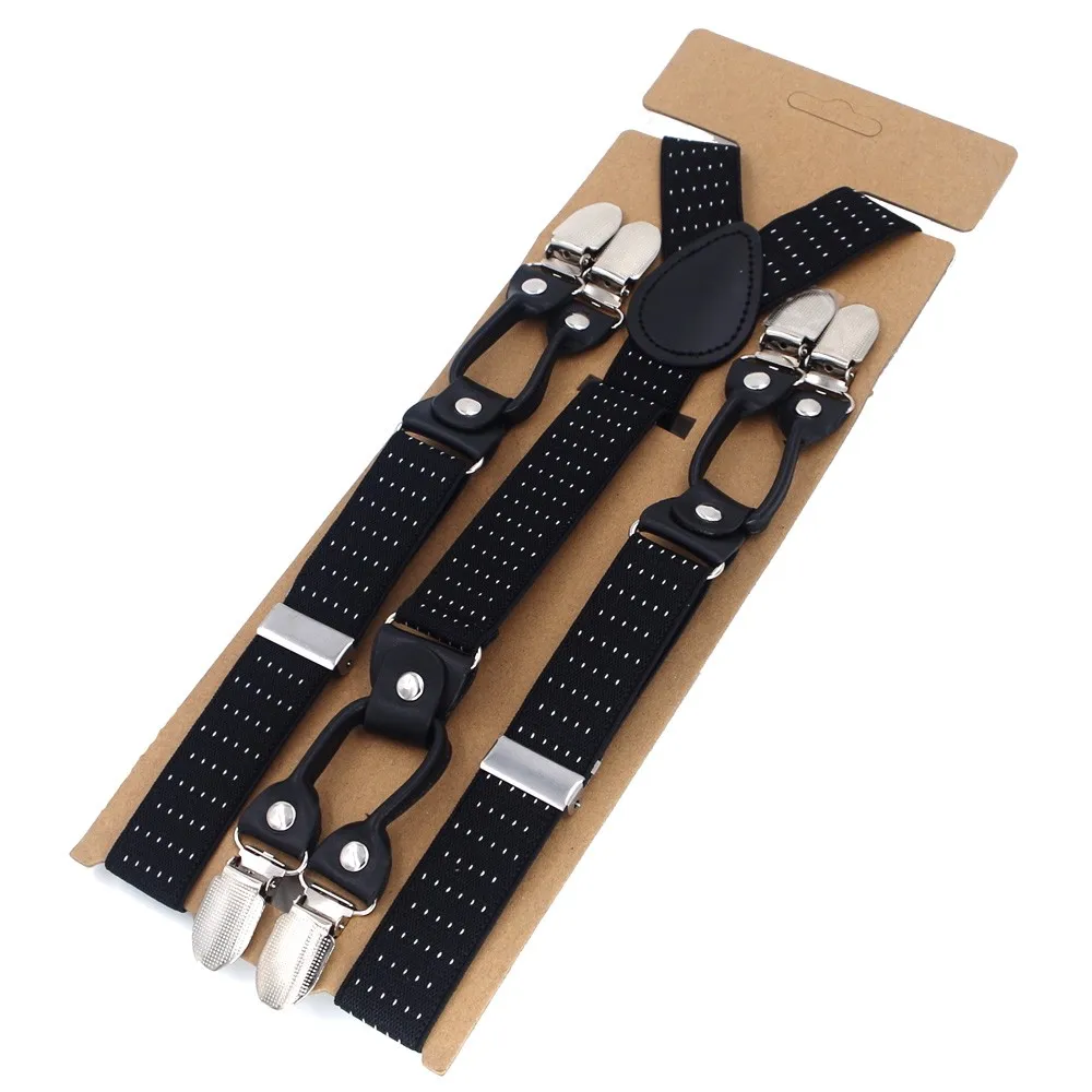 New Suspenders Black Leather 6 Clips Braces Male Vintage Adult Suspensorio Trousers Strap Father/Husband's Gift 2.5*120cm