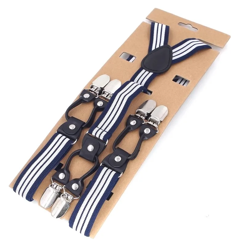 New Suspenders Black Leather 6 Clips Braces Male Vintage Adult Suspensorio Trousers Strap Father/Husband's Gift 2.5*120cm