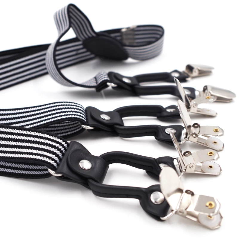 New Suspenders Black Leather 6 Clips Braces Male Vintage Adult Suspensorio Trousers Strap Father/Husband's Gift 2.5*120cm