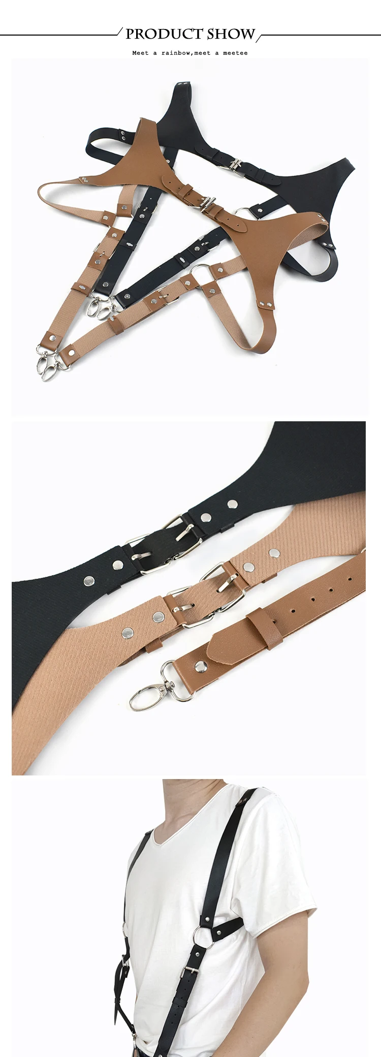 1Pc Fashion Men's Suspenders Vintage Faux Leather Strap Men Suspender Braces Harness Punk Chest Shoulder BeltApparel Accessories