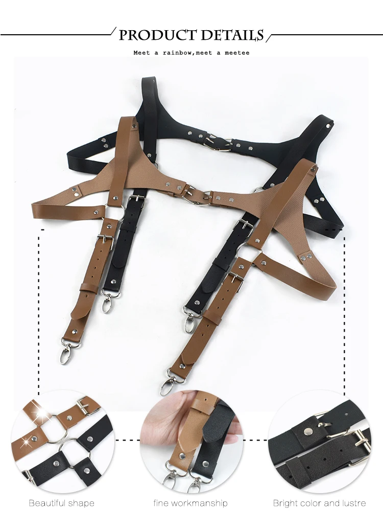 1Pc Fashion Men's Suspenders Vintage Faux Leather Strap Men Suspender Braces Harness Punk Chest Shoulder BeltApparel Accessories