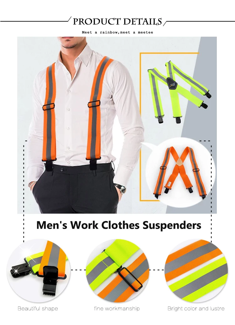 Fluorescent Men Suspenders 5cm Wide Adult X-Type 4 Clips Harness Man Braces Adjustable Strap Work Male Jockstrap Elastic Belt