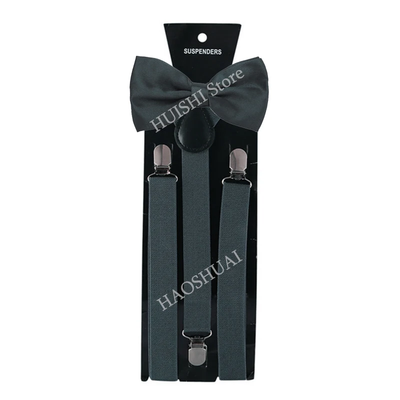 HUISHI Fashion Plain Black Suspenders for Men Navy Red Burgundy Braces Unisex Strap Bretels Mannen Women Bow Tie Suspenders Blue