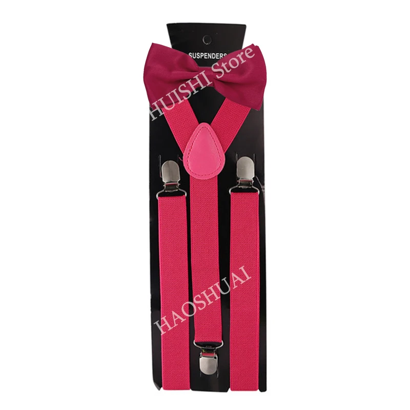 HUISHI Fashion Plain Black Suspenders for Men Navy Red Burgundy Braces Unisex Strap Bretels Mannen Women Bow Tie Suspenders Blue