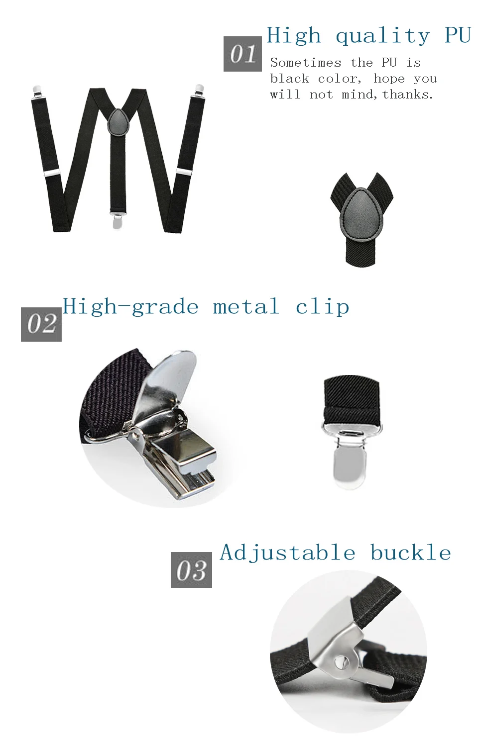 HUISHI Fashion Plain Black Suspenders for Men Navy Red Burgundy Braces Unisex Strap Bretels Mannen Women Bow Tie Suspenders Blue