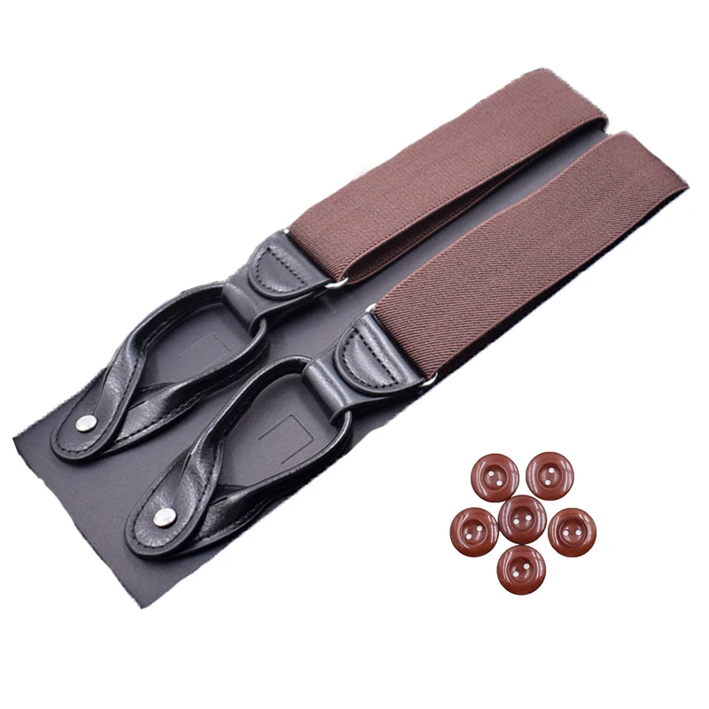 JIERKU Buttons Suspenders Man's Braces Unisex Black Leather Suspenders New Y-Back Ligas Tirantes 3.5*120cm 8 Colors