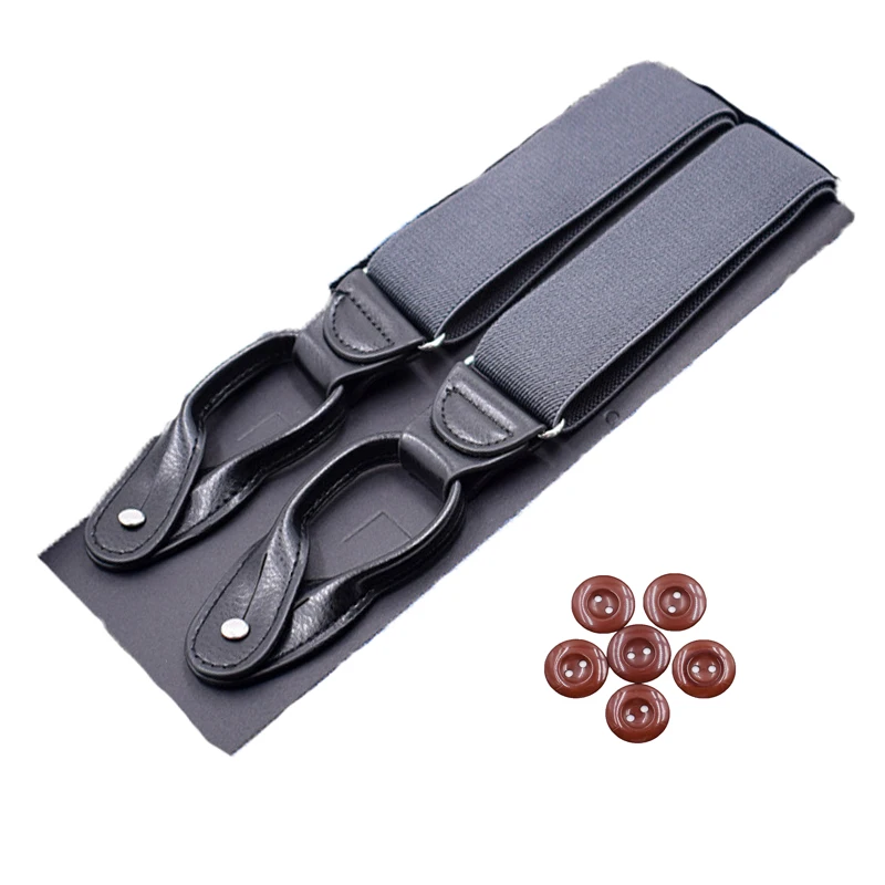 JIERKU Buttons Suspenders Man's Braces Unisex Black Leather Suspenders New Y-Back Ligas Tirantes 3.5*120cm 8 Colors
