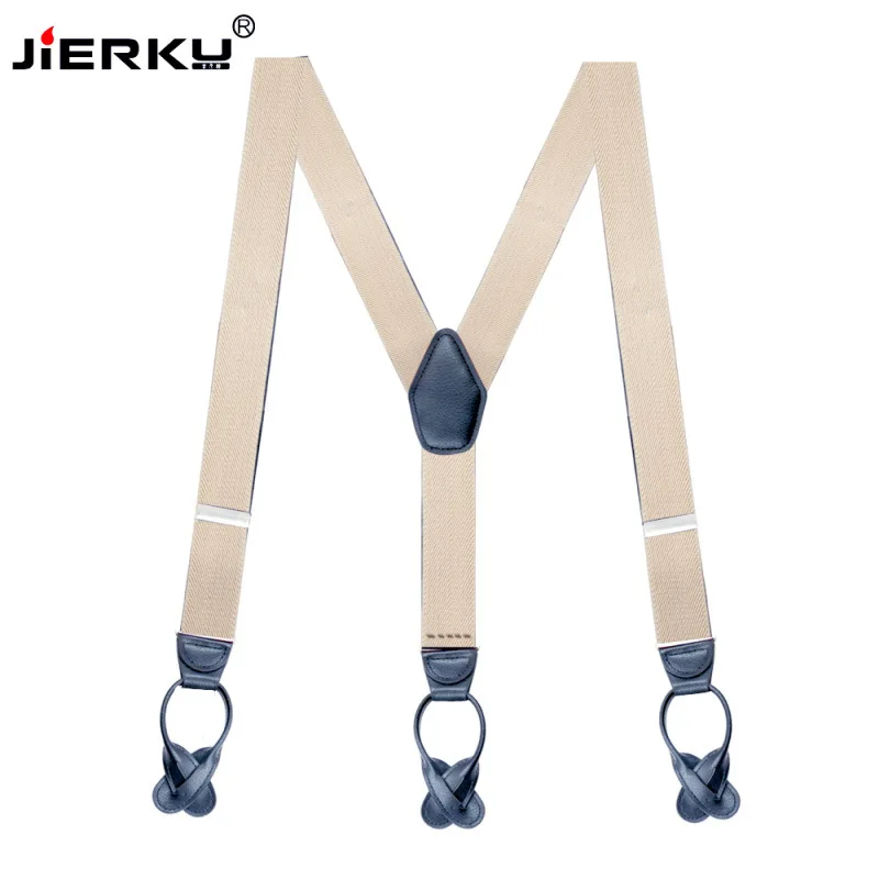 JIERKU Buttons Suspenders Man's Braces Unisex Black Leather Suspenders New Y-Back Ligas Tirantes 3.5*120cm 8 Colors